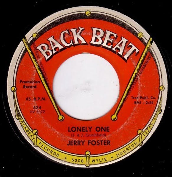 Back Beat 45 label, Lonely One by Jerry Foster